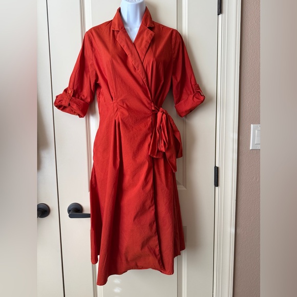 New York & Company Dresses & Skirts - New York & Company Vibrant Red Orange Wrap Dress